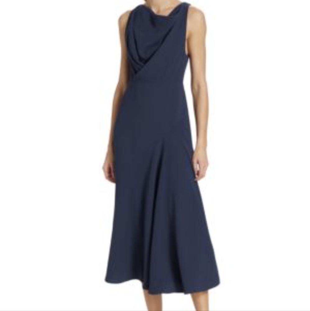 Acler Navy Blue Draped Midi Dress